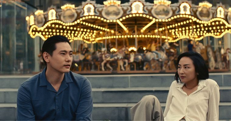 Teo Yoo as Hae Sung and Greta Lee as Nora in a scene from 