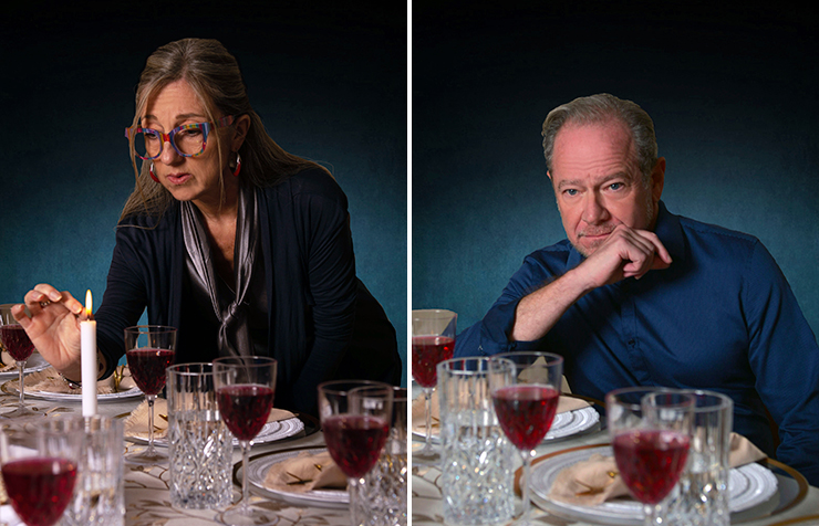 At left, Jeni Hacker as Fay, at right and Michael McKeever as her husband in Zoetic Stage's 