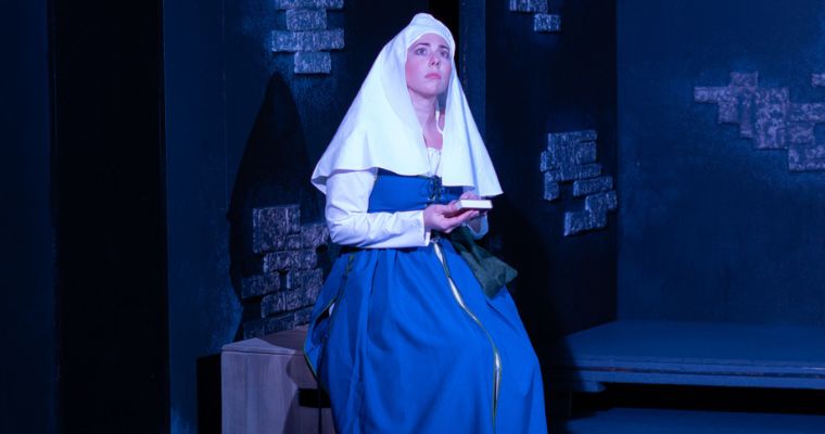 Amanda Ortega is Christiana Lysistrata in the play of the same name at Main Street Players. (Photo by Olimac Media)