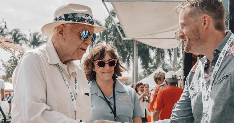 Monty Trainer, President of the Coconut Grove Arts Festival, Camille Marchese, executive director of CGAF, and Benjamin Frey, exhibiting artist. (Photo from the Coconut Grove Arts Festival)