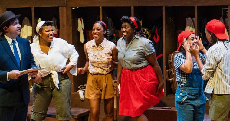 The members of the Red Diamonds rejoice in Layon Gray's play “The Girls of Summer.” (Photo by Christa Ingraham)