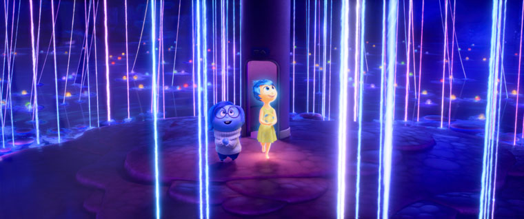 Sadness (voice of Phyllis Smith) and Joy (voice of Amy Poehler) in a scene from 