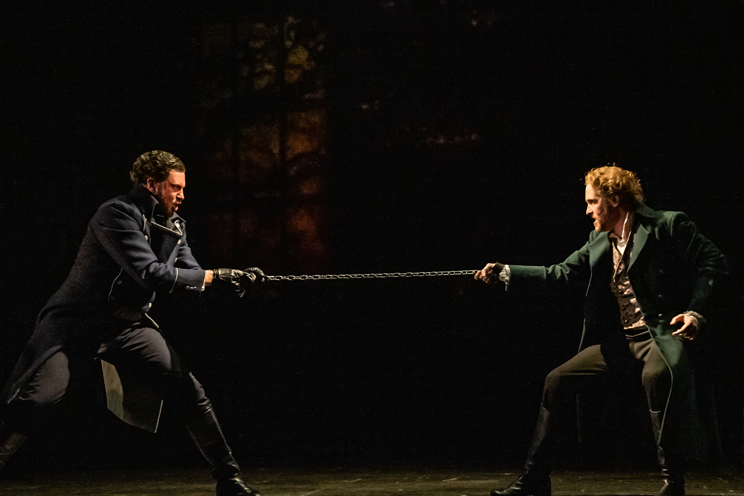 “The Confrontation” - (From L) Preston Truman Boyd as Javert & Nick Cartell as Jean Valjean in Les Misérables (Photo by
Matthew Murphy & Evan Zimmerman for MurphyMade)