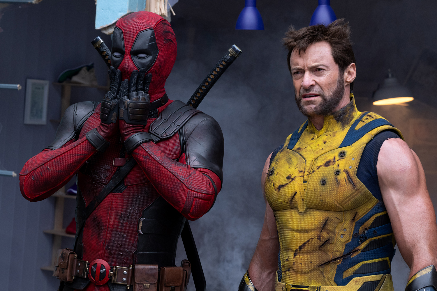 Ryan Reynolds as Deadpool/Wade Wilson and Hugh Jackman as Wolverine/Logan in a scene from 