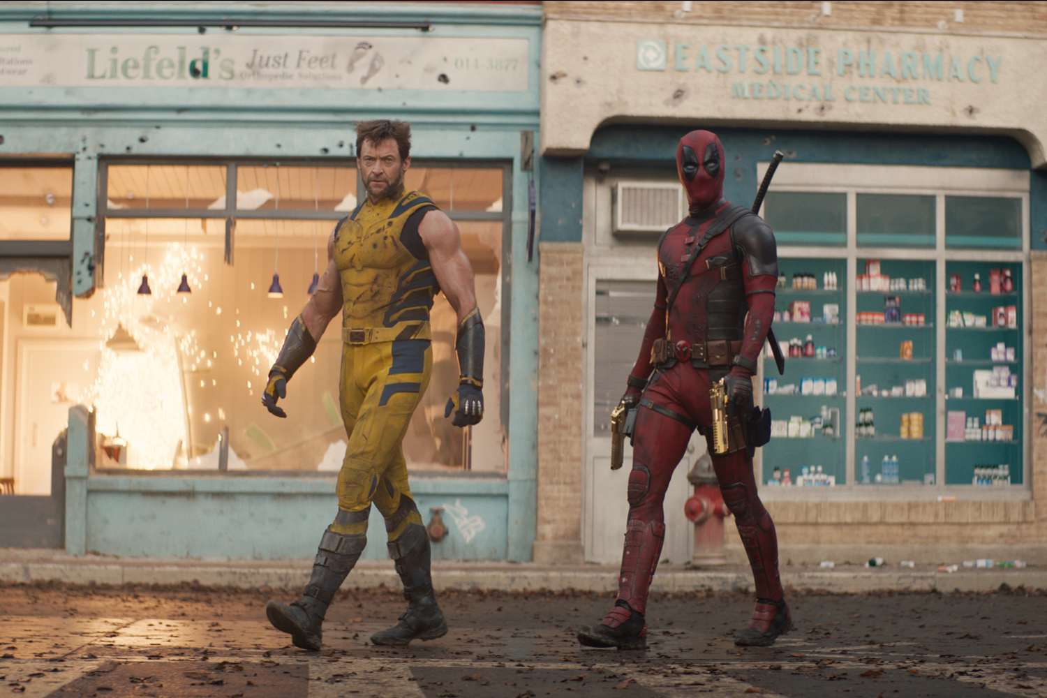 Hugh Jackman as Wolverine/Logan and Ryan Reynolds as Deadpool/Wade Wilson in a scene from 