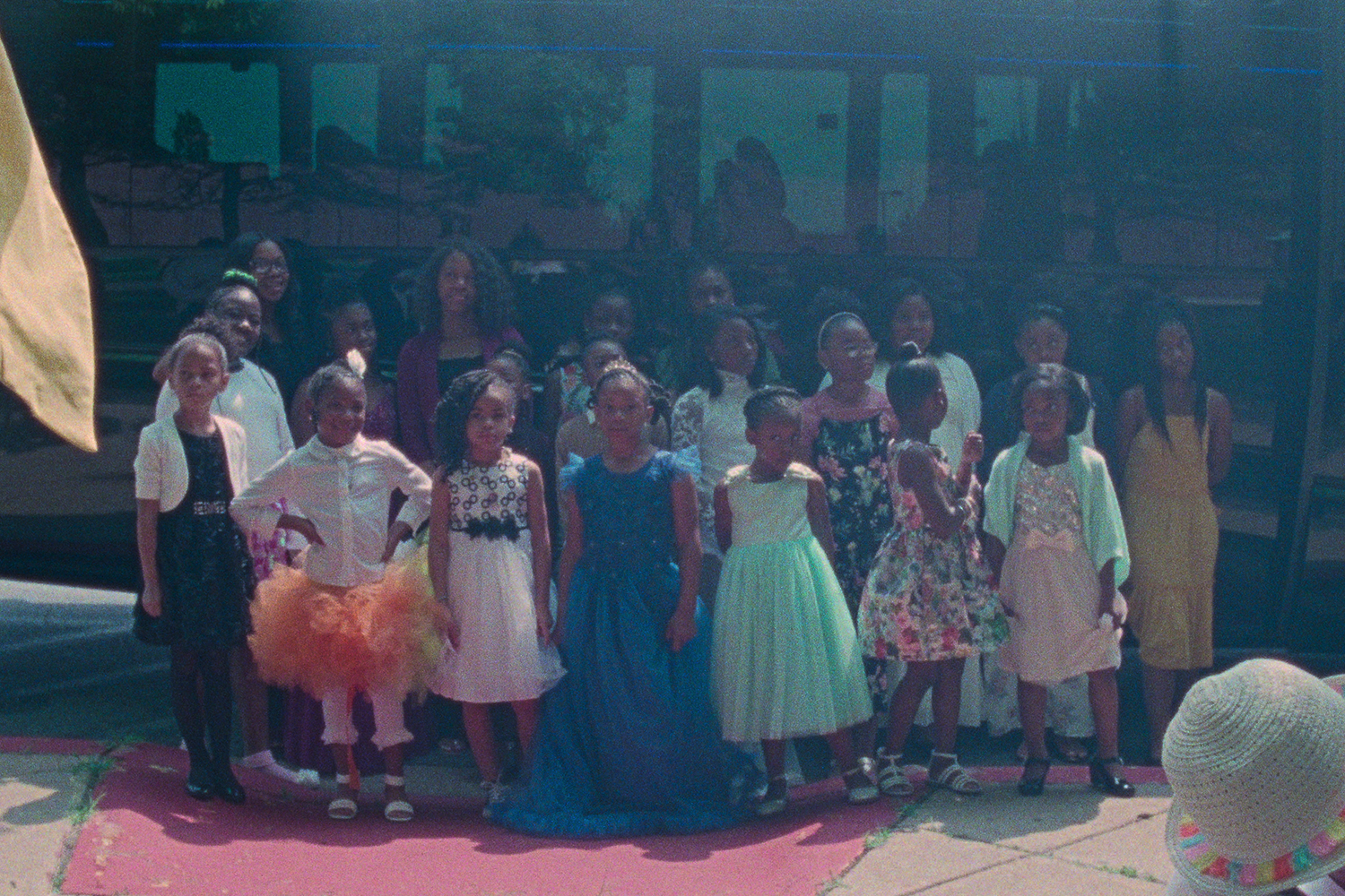 Aubrey (front row, right) and other girls attending A Date with Dad at a Washington, D.C. jail in the documentary 