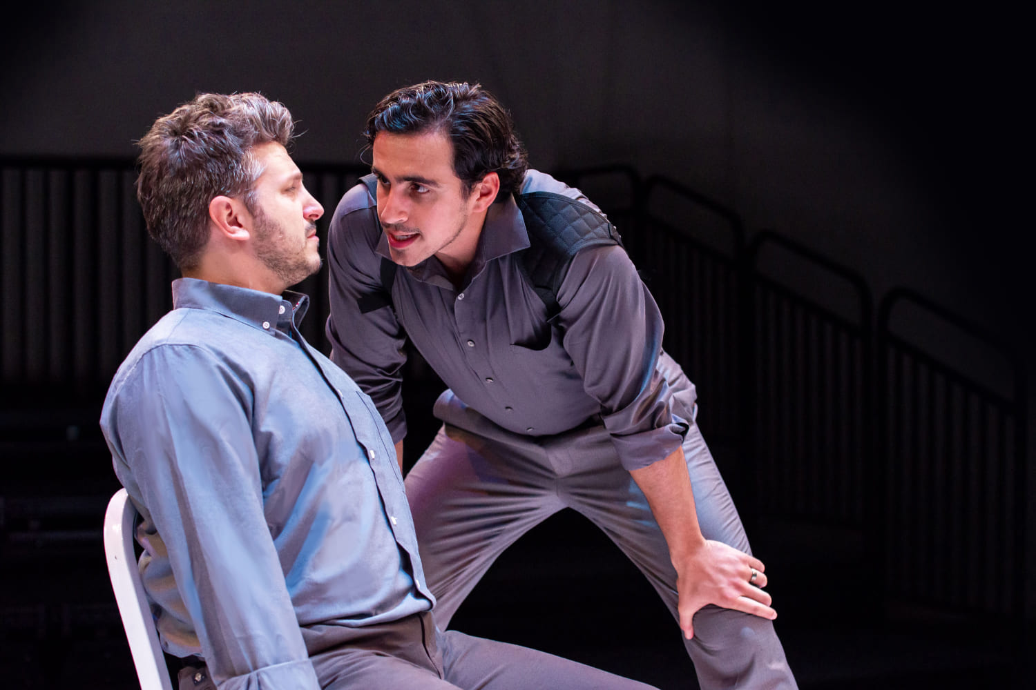 Ariel (Gabriell Salgado) deals aggressively with Katurian (Ryan Didato) in Zoetic Stage's production of 