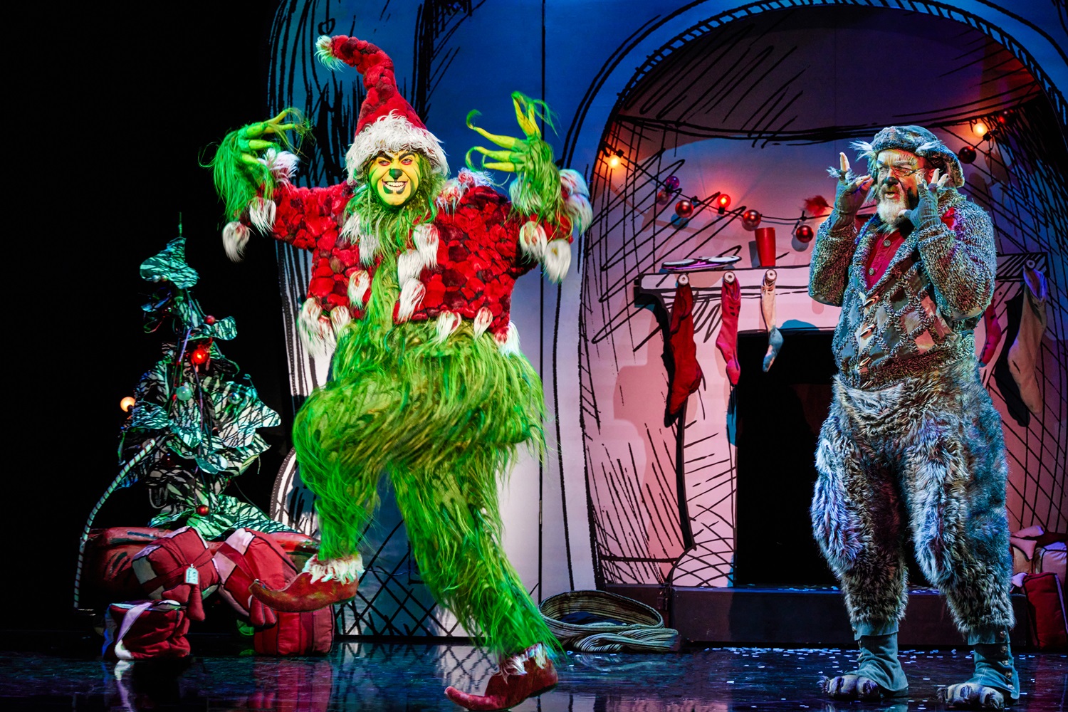 James Schultz as The Grinch and W. Scott Stewart as Old Max in the touring Company of Dr. Seuss' 