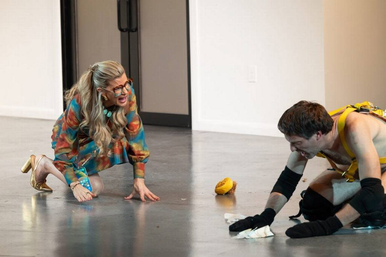 Mia Matthews, as the gallery owner, with Caleb Scott as Buddy. (Photo by Morgan Sophia Photography)