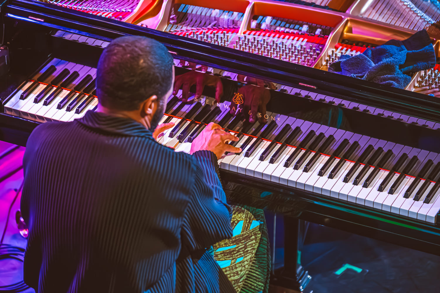 Jazz pianist Sullivan Fortner accompanying Cecile McLorin Salvant at the 2024 South Beach Jazz Festival. (Photo by MasterWing Creative Agency Photography)